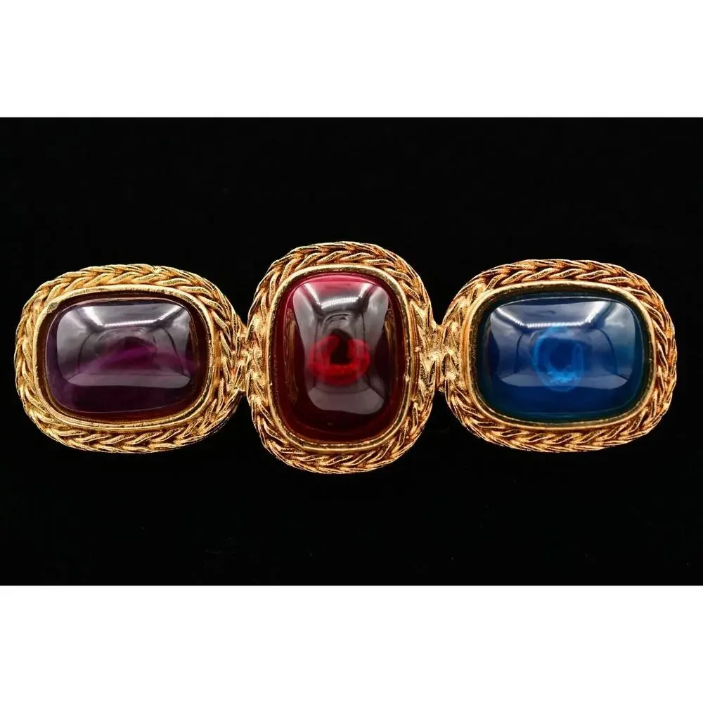 Givenchy Vintage Gripoix Glass Pin Brooch Gold Cabochon Runway Signed 80s BinAT